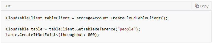 Table API sample to create a container using the CreateIfNotExists method