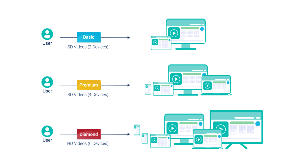 Various membership tiers of video streaming service