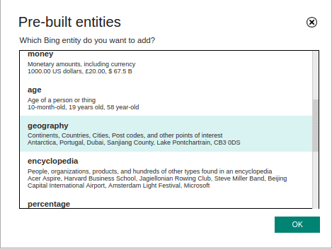 Pre-built Entities